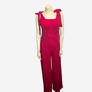 MIA Women's Red Pink Sleeveless Jumpsuit Size 4 Bow Tie Straps Wide Leg One Piec